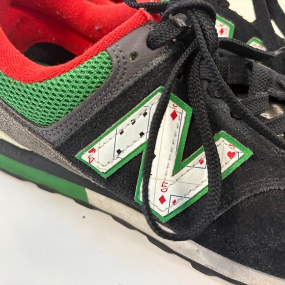 New Balance 574 Playing Card Shoes Mens Size 9 Black Green Red - Picture 6 of 8